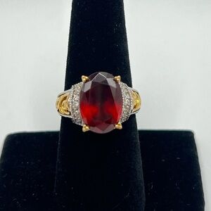 Gems en Vogue 6.51ctw Hessonite Garnet & White Zircon Ring